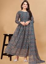 Georgette Blue Casual Wear Printed Readymade Anarkali Suit